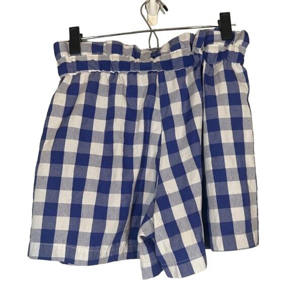 Joie Blue & White Check Plaid Cotton Blend Tie Waist Paperbag Shorts Women Sz L - Picture 2 of 8